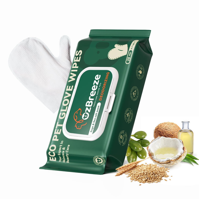 ECO PET Glove Wipes – Dog & Cat Cleaning Gloves Wipe | Bath Wipes with Coconut Oil, Sea Buckthorn, Kakadu Plum, Oat Extract | Pet Grooming Paw, Fur & Butt Wipes | Glove-Style Wet Wipes Sea Tail Grass&Salt - PawsPlanet Australia