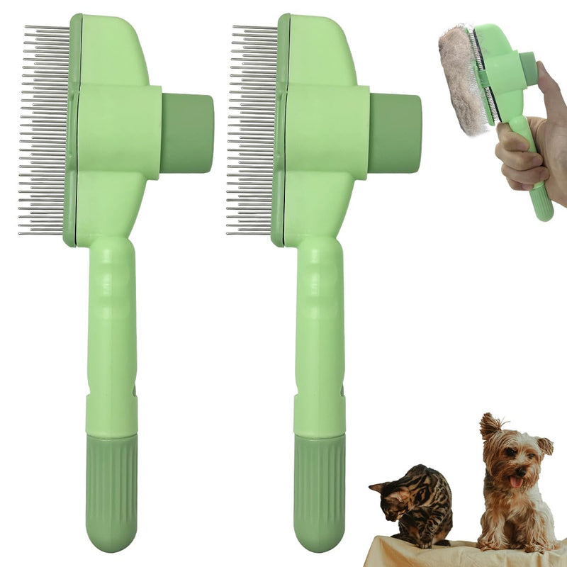 2PCS Cat Comb Dog Hair Comb，Pet Grooming Cleaning Comb，Pet Hair Removal Tool with Release Button - PawsPlanet Australia