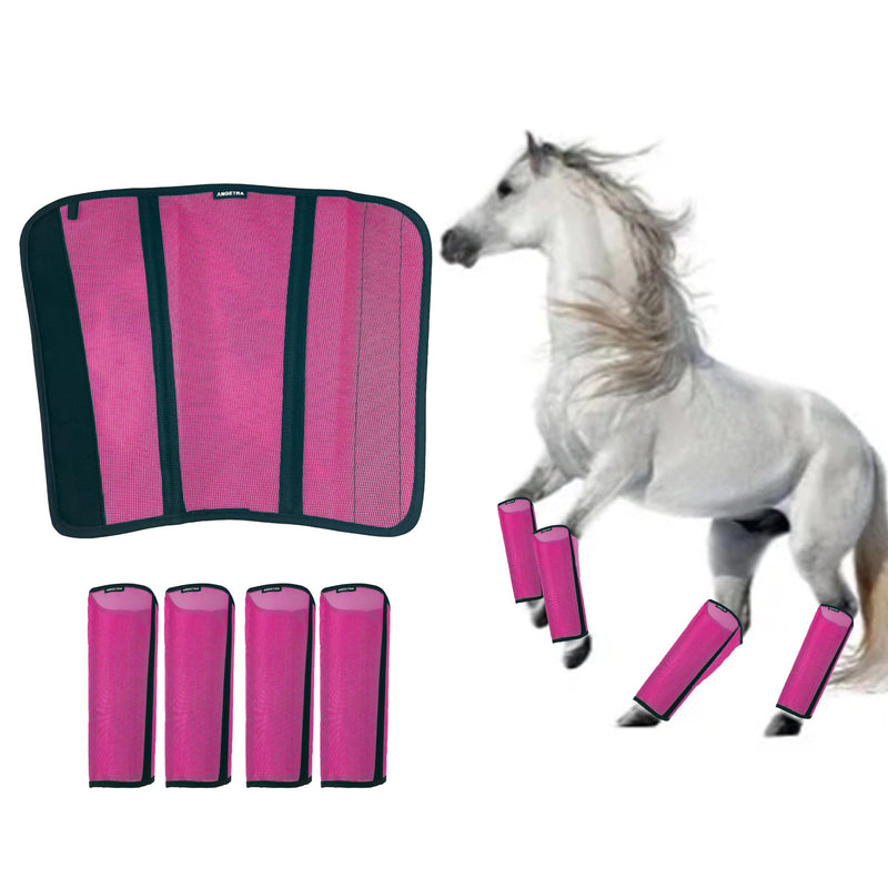 Mesh Horse Fly Boots Set of 4, Loose Fitting Shoofly Leggings for Horses with Breathable & Adjustable, Fly Leg Wraps for Horses Stop Annoying Stomping, Stay-on Comfortable Shoo Fly Boots (Pink) Pink - PawsPlanet Australia