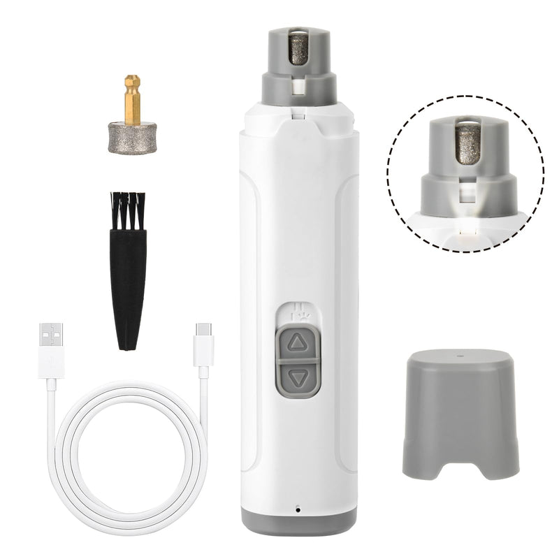 Pet Nail Grinder with LED Light, 2 Speeds & Diamond Bit Grinder - Quiet Electric Dog Nail Trimmer for Small to Large Dogs, Cats, Puppies - USB Rechargeable File for Painless Paw Care at Home gray and black - PawsPlanet Australia