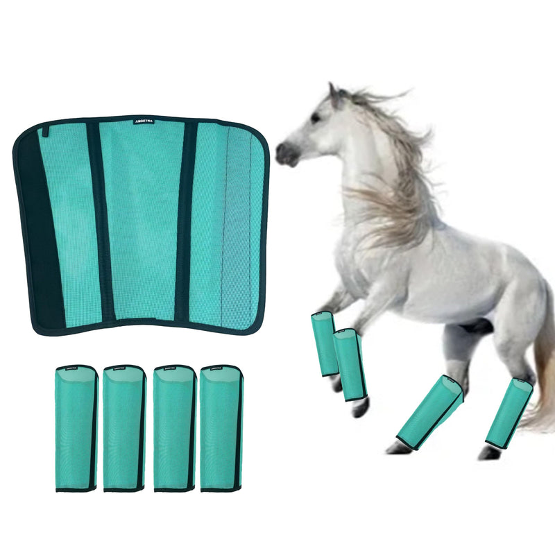 Mesh Horse Fly Boots Set of 4, Loose Fitting Shoofly Leggings for Horses with Breathable & Adjustable, Fly Leg Wraps for Horses Stop Annoying Stomping, Stay-on Comfortable Shoo Fly Boots (Mint) Mint - PawsPlanet Australia