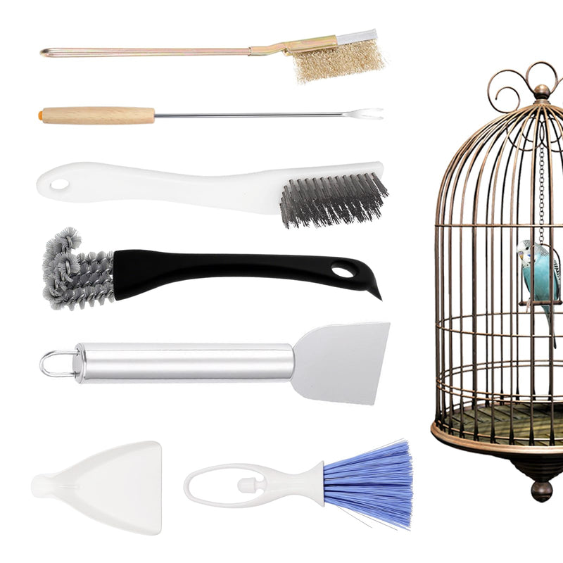7-Piece Set Bird Cage Cleaner,Small Animal cage Cleaning Tool Wooden and Stainless Steel Cleaning Brush Long Handle Cleaning Brush Spatula Bird Cleaning Bird Drops Multipurpose Cleaning(B) 7B - PawsPlanet Australia