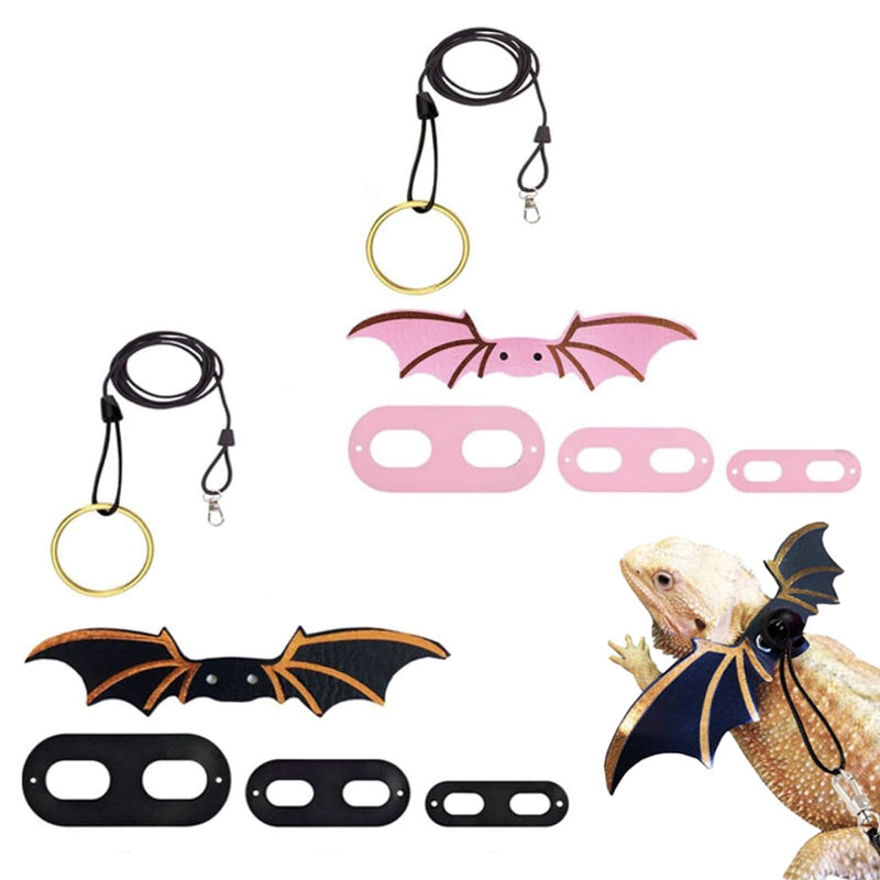 Bearded Dragon Leash and Harness Set - Adjustable Three Sizes (S/M/L) Escape-Proof Harness, with Gold-Black and Pink-Gold Wing Design | Suitable for Lizards, Iguanas, and Small Reptiles - PawsPlanet Australia