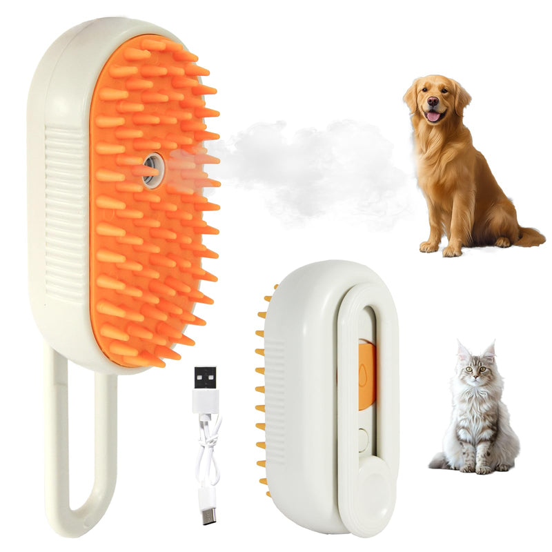 Luxelle Cat Steam Brush for Shedding – 4 in 1 Orange Pet Grooming Brush with Spray, Hair Removal, Massage & Cleaning – Anti-Static Defur Comb for Long & Short Haired Cats and Dogs - PawsPlanet Australia