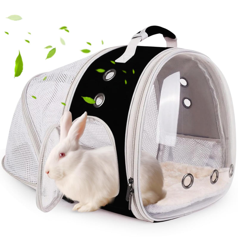 Back Expandable Backpack for Small Animals, Portable Travel Bag Breathable Pet Carrier Cages for Bunny, Guinea Pig, Bearded Dragon, Lizard, Rabbit, Squirrel, Tortoise, Kitten, Sugar Glider Black Back Extension