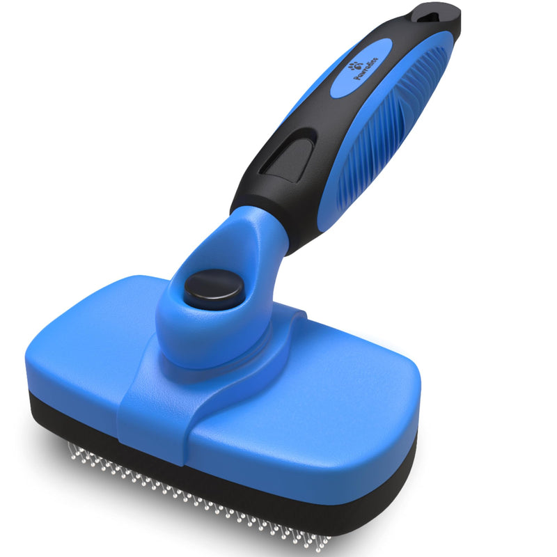 Deshedding Dog Brush for Shedding – Self Clean Cat Brush Deshedding & Grooming Tool for Long Haired and Short Haired Dogs, Slicker Brushes for Dogs, Skin-Friendly, Retractable Bristles, Easy to Clean Blue - PawsPlanet Australia