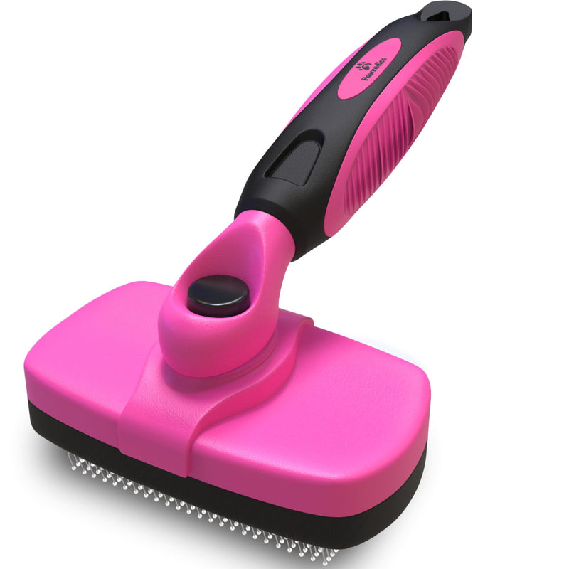 Deshedding Dog Brush for Shedding – Self Clean Cat Brush Deshedding & Grooming Tool for Long Haired and Short Haired Dogs, Slicker Brushes for Dogs, Skin-Friendly, Retractable Bristles, Easy to Clean Pink - PawsPlanet Australia