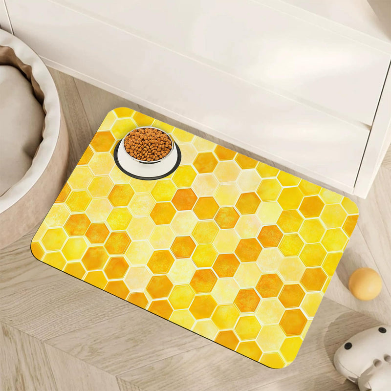 Honeycomb Bee Geometric Dog Food Mat for Floors,Absorbent Quick-Dry Pet Feeding Mat,Cat Dog Bowl Mats for Food and Water,Non-Slip Pet Accessories Supplies 12"x20" 12"×20" Honeycomb Bee Geometric - PawsPlanet Australia