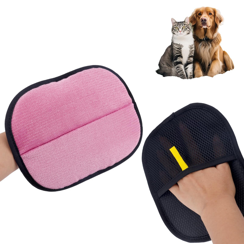 Double-Sided Pet Grooming Gloves, Electrostatic Versatile Static Pet Hair Remover Glove Reusable Static Cat Grooming Tools for Carpet Couch Clothing Furniture Supplies (Pink) Pink - PawsPlanet Australia