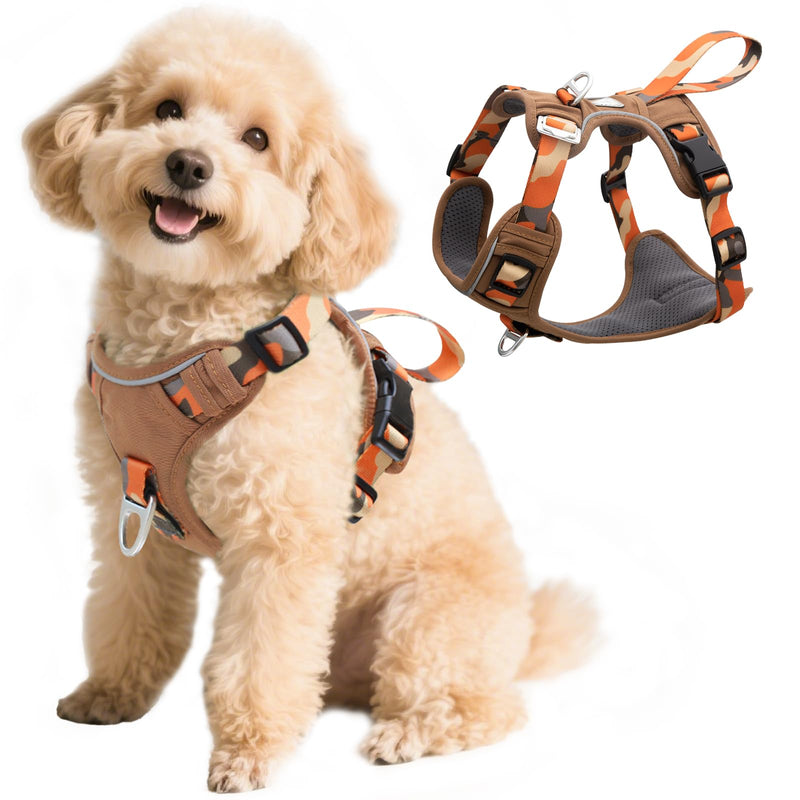 No Pull Dog Harness with Front & Back D-Rings,Water-Repellent 600D Oxford Fabric for Hiking,Training,Walking,Reflective Adjustable Vest,Lightweight Hardware Fit for Small Sized Dogs,Camo Orange XS XS (Chest 12’’-18’’) Camo Orange - PawsPlanet Australia