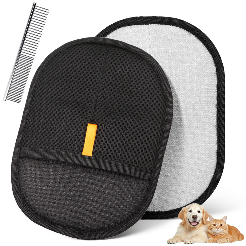 2 Pack Pet Hair Removal Gloves, Reusable Electrostatic Pet Hair Remover Grooming Gloves for Cats & Dogs Tool Hair Brush with 1 Comb for Clothing Couch Carpet Car Seat - PawsPlanet Australia