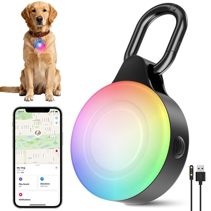 Dog Light with GPS Tracker, Anti-Lost Waterproof Dog Collar Light for Night Walking, Camping, 6 Modes IP68 Rechargeable LED Pet Tracking Lights, Work with Apple Find My, No Monthly Fee(iOS only) - PawsPlanet Australia