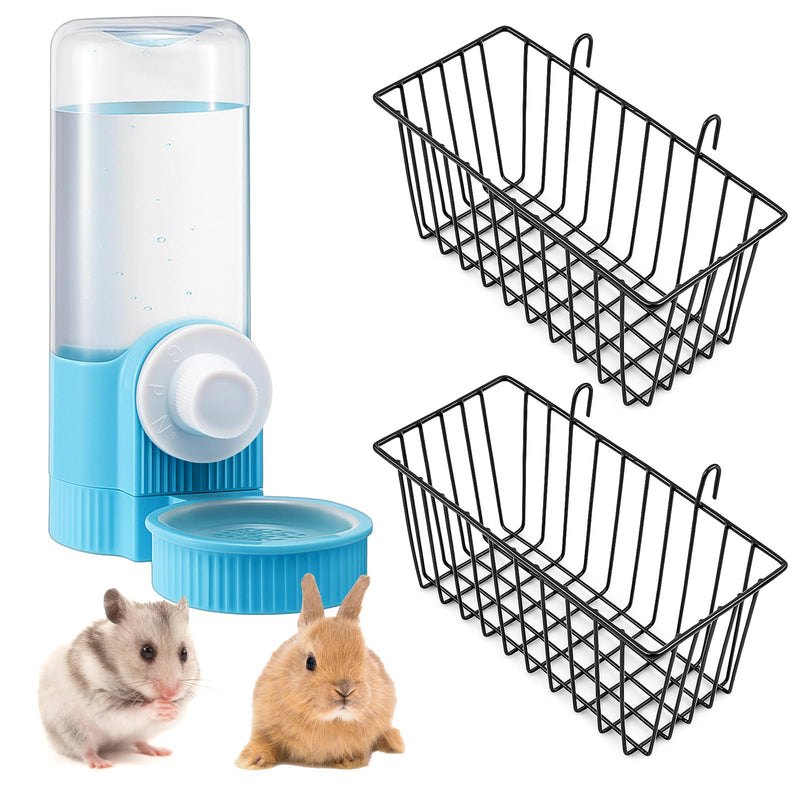 3 Pcs Rabbit Feeder Set Rabbit Water Dispenser & 2 Bunny Hay Feeder Rack with Metal Frame, Food and Water Solution for Rabbits, Guinea Pigs, Small Animals Cage Accessories - PawsPlanet Australia
