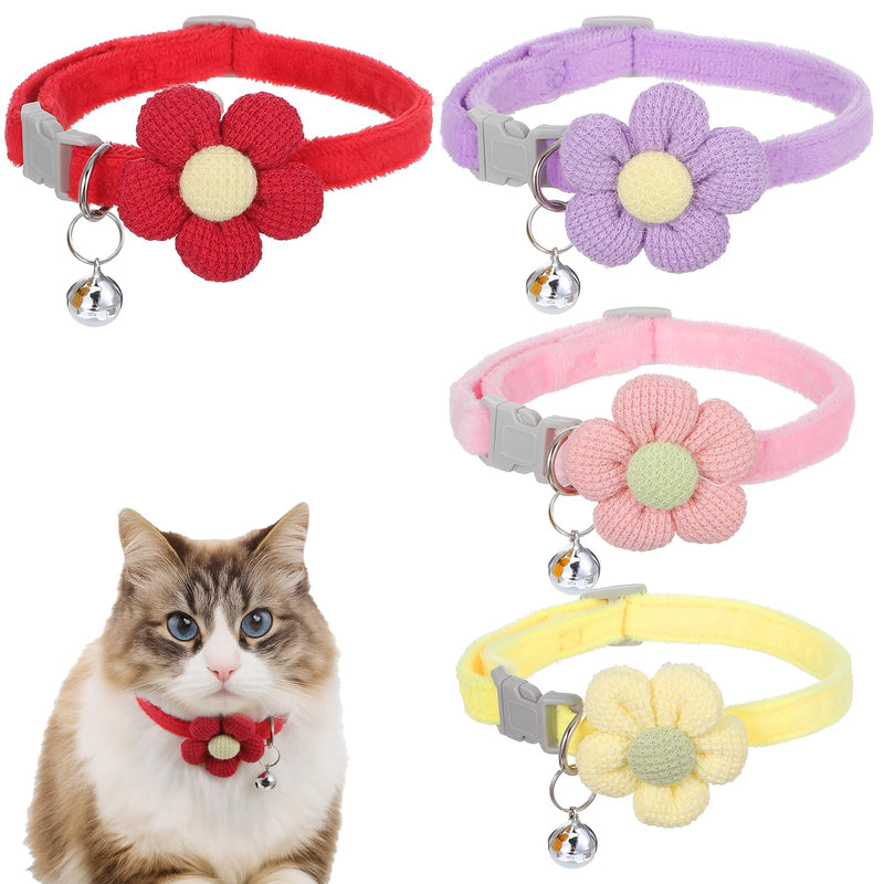 4 Pcs Breakaway Kitten Collar with Flower Cat Collar with Bells Breakaway Flower Kitten Collars Adjustable Safety Pet Collars for Cats Puppy and Small Pets - PawsPlanet Australia