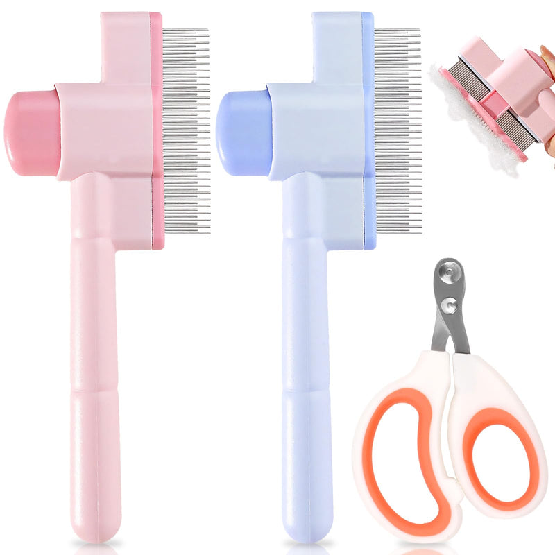 3Pcs Self Cleaning Pet Flea Comb Grooming Brush Set, Cat Hair Fine Tooth Combs for Indoor Cats Shedding with Round Hole Nail Clipper - PawsPlanet Australia