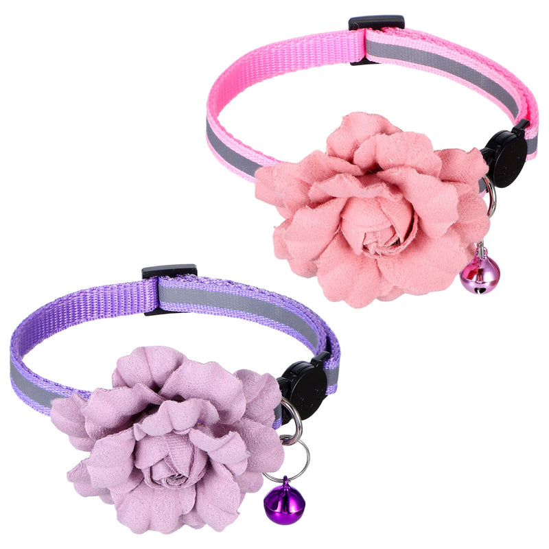 2 Pack Girl Cat Collar, Cute Flower Cat Collars, Flexible Adjustable Floral Cats Bowtie Collar, Removable Kitten Collars with Bells for Boys Girls Cats Puppies Small Pets, Purple Pink - PawsPlanet Australia