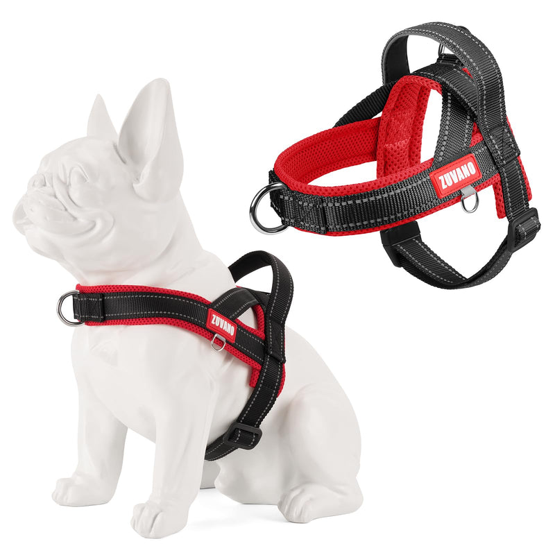 No Choke Dog Harness Medium Sized Dog - No Pull Soft Padded Breathable Mesh Lightweight Harness with Handle, Front Clip Reflective Vest Harness with Quick Release Lockable Buckle, Black/Red, M - PawsPlanet Australia