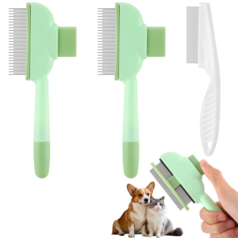 3pcs Cat Flea Brush Self-Cleaning Flea Brush for Dogs with Release Button With Long & Short Stainless Steel Teeth Dog Grooming Self Cleaning - PawsPlanet Australia