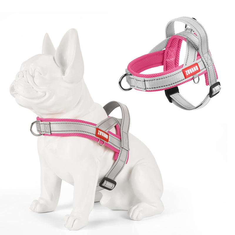 Escape Proof Dog Harness, No-Pull No Choke Soft Padded Breathable Lightweight Mesh Dog Harness for Small Dogs, Reflective Adjustable Pet Vest with Front Clip, Pink/Gray, S - PawsPlanet Australia