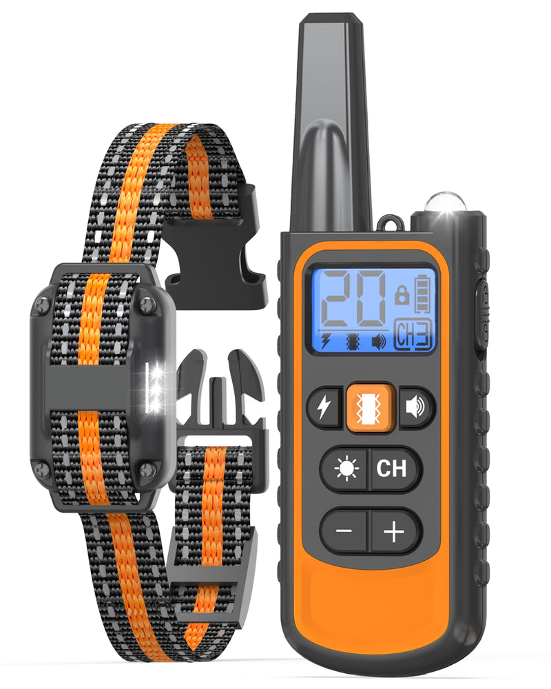 Dog Shock Collar with Remote Control – IP67 Waterproof Dog Training Collar with Beep, Vibration, Shock, Flashlight, Long-Lasting Battery, Safe for Dogs 8–120 lbs Orange - PawsPlanet Australia