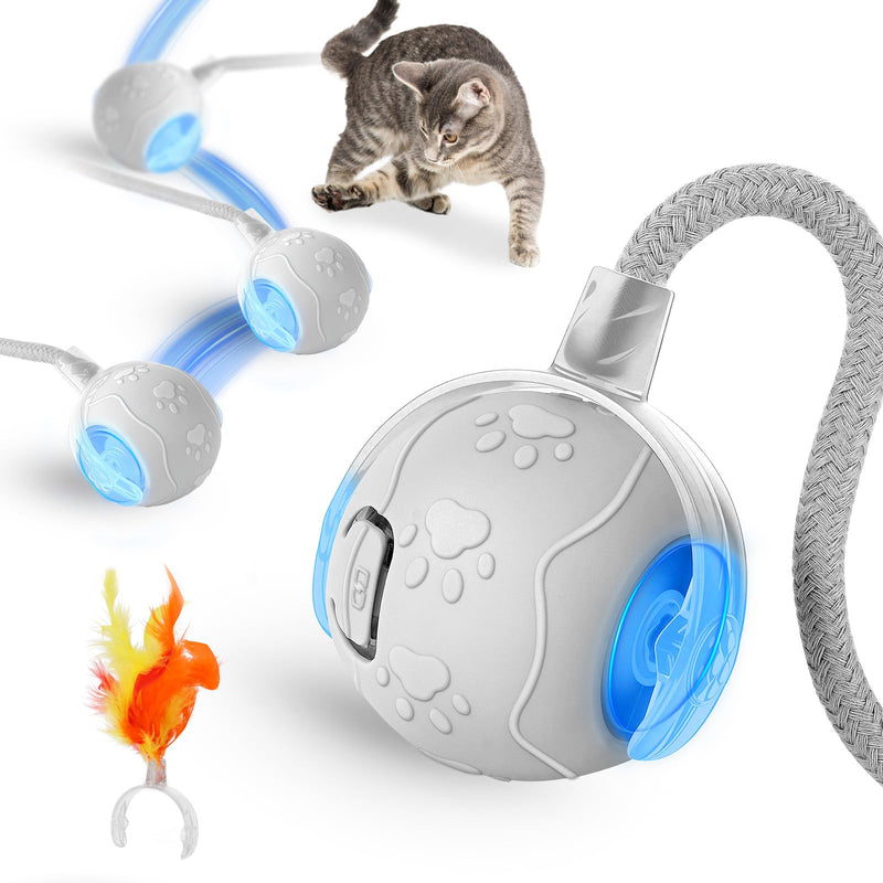 Interactive Cat Toys for Indoor,Automatic Moving Electric Rolling Pet Ball,Smart Teasing Toy for Kitty,3 Modes and USB Rechargeable,Tail 2.0 Cat Feather Toy Gray - PawsPlanet Australia