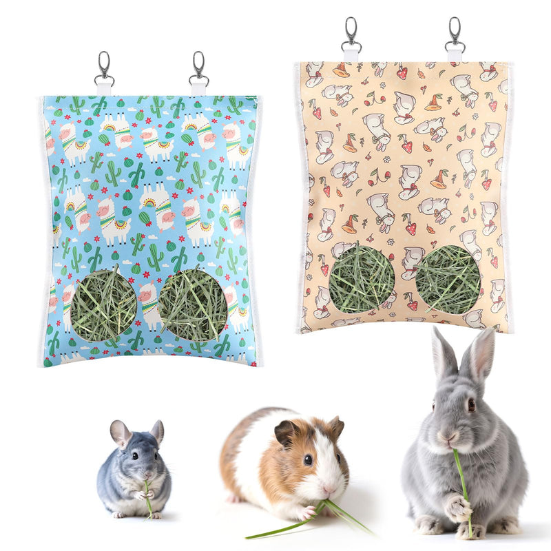 2Pcs Hay Bag for Rabbits, 11.8" x 9.8" Hanging Bilayer Leather Guinea Pig Hay Feeder Bags with Metal Hook, 2-Hole Washable Hay Feeding Bag for Bunny, Chinchillas, Hamsters, Small Pets (Animal Theme) Animal Theme-2Pcs - PawsPlanet Australia