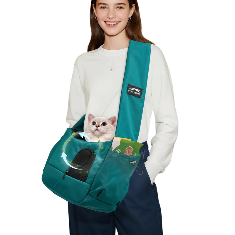 Cat Sling, Hands-Free Cat Carrier Pouch up to 7 lb, Cat Sling with Safety Strap and Pockets, Ideal for Travel and Daily Use, Peacock Blue - PawsPlanet Australia