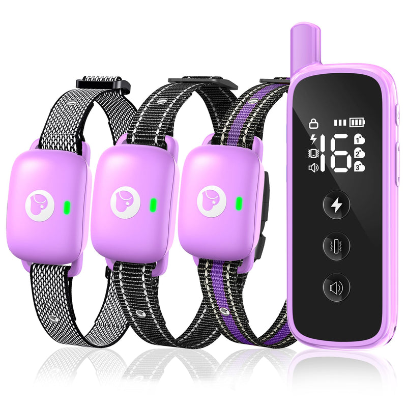 Dog Traning Collar - 2600FT Shock Collar for Dogs with Remote Control, IP68 Waterproof 3 Modes (Beep/Vibration/Shock) Ecollar, Security Lock for Large Medium Small Dogs, Purple 3x Dogs (Purple)