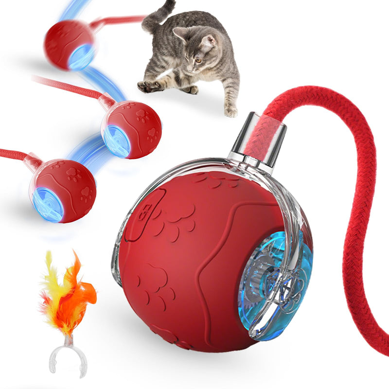 Interactive Cat Toys for Indoor,Automatic Moving Electric Rolling Pet Ball,Smart Teasing Toy for Kitty,3 Modes and USB Rechargeable,Tail 2.0 Cat Feather Toy Red - PawsPlanet Australia