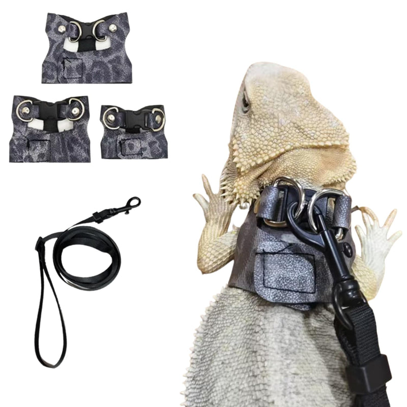 3 Pack Bearded Dragon Harness and Leash Set - Adjustable Soft Leather Lizard Harness Leash Small Animal Traction Rope Training Walking Vest Accessories for Reptile Squirrel Rat (Blue Leopard) Blue Leopard - PawsPlanet Australia