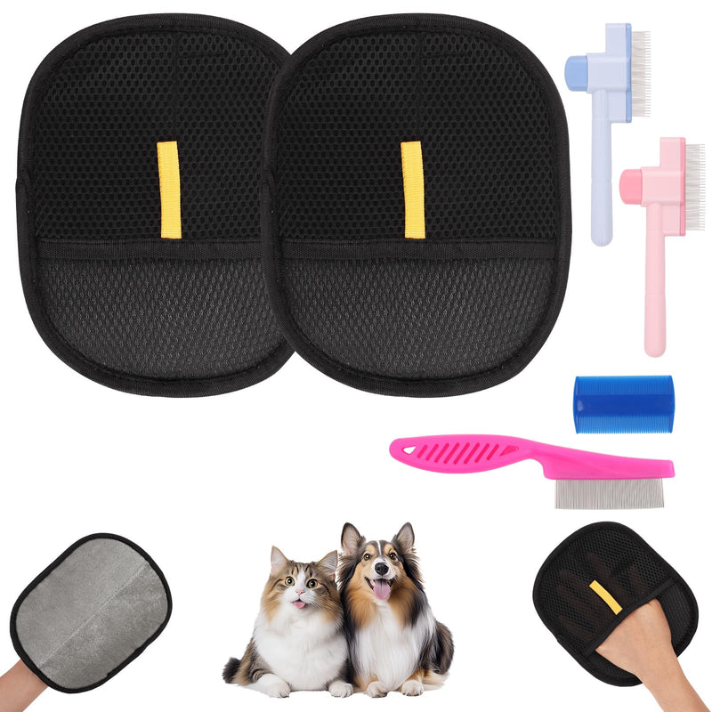 2 Pcs Pet Hair Removal Gloves, Reusable Electro Static Pet Hair Cleaning Gloves with 5 Pcs Pet Comb, Suitable for Couch, Furniture, Carpet, Car Seat - PawsPlanet Australia