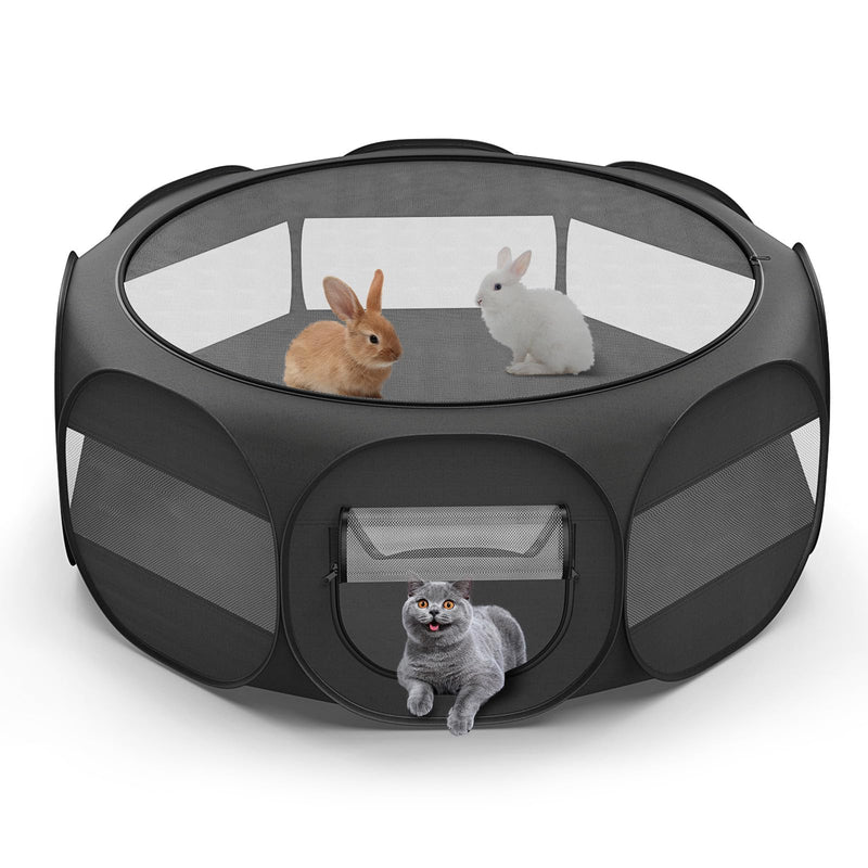 Pet Playpen for Small Animals, Breathable Cat Tent with Removable Zipper Cover & Waterproof Base, Portable Cat Playpen for Puppy Cats Kittens Rabbits Chicks, Indoor/Outdoor Use, Black - PawsPlanet Australia