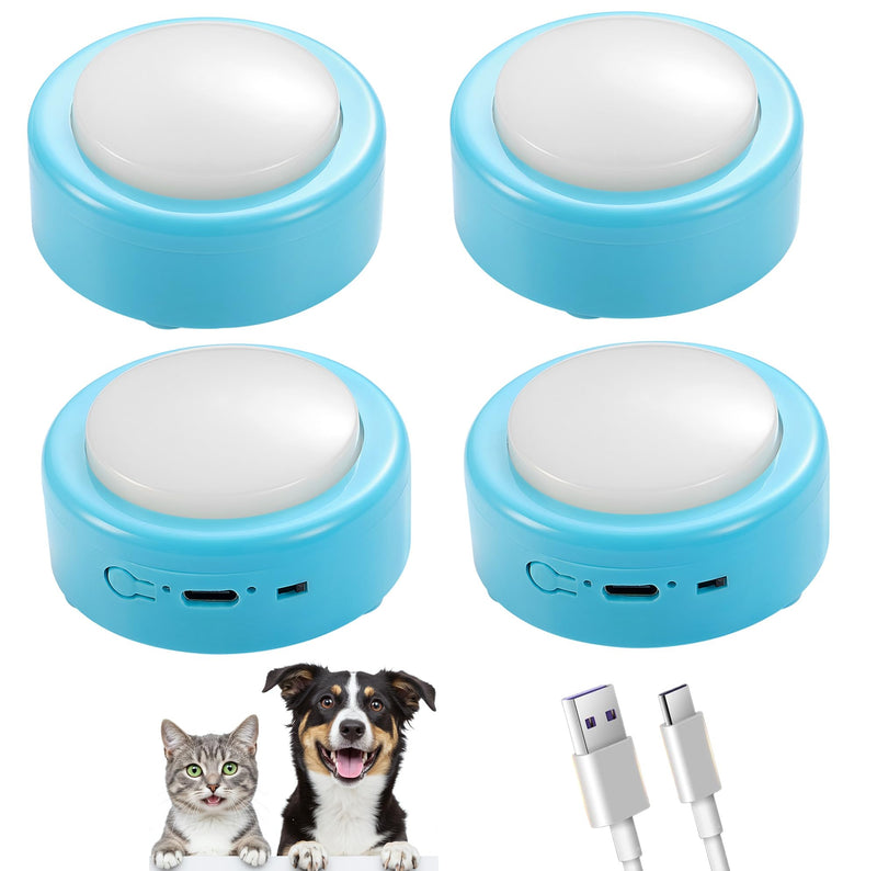 Talking Buttons for Cats and Dogs, Set of 4 Blue Rechargeable Buttons with Voice Recording for Pet Communication, Long Standby Time, Puppy & Kitten Easy Press Training Buzzer - PawsPlanet Australia