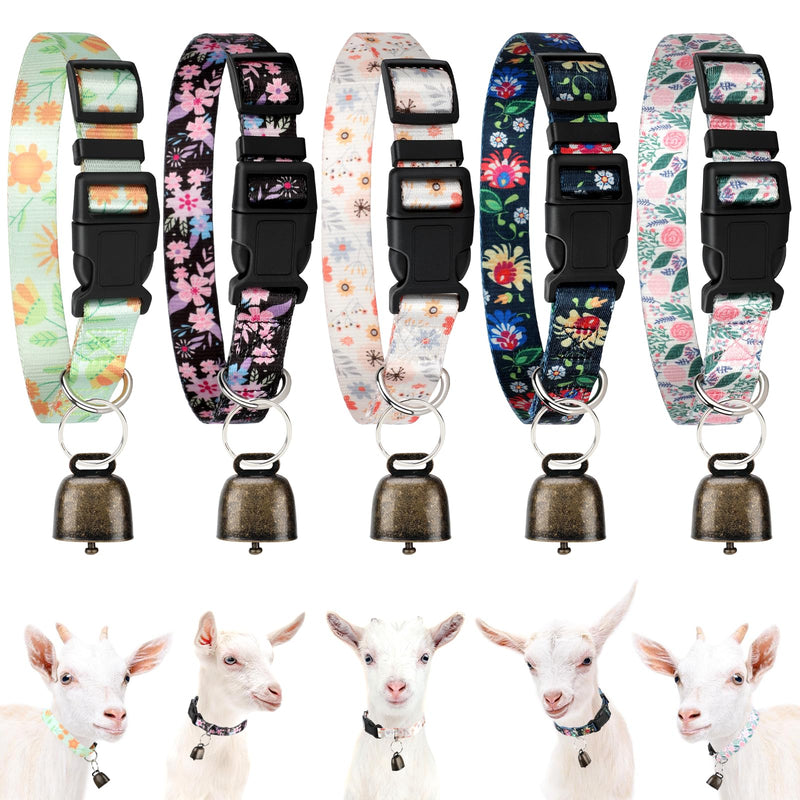 5 Pack Goat Collars with Bells, Horse Sheep Grazing Copper Bells and Adjustable Nylon Collar Set Pet Anti-Lost Loud Bronze Bell for Small Farm Animal Sheep Goat Cow Accessories(Floral) - PawsPlanet Australia