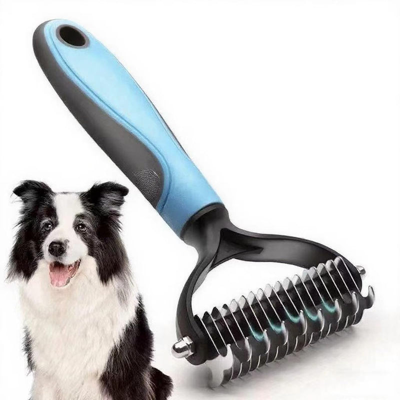 Double Sided Pet Dematting Comb - Effortless Detangling and Deshedding Tool for Dogs Cats, Tangle-Free Grooming with Blue Handle - PawsPlanet Australia