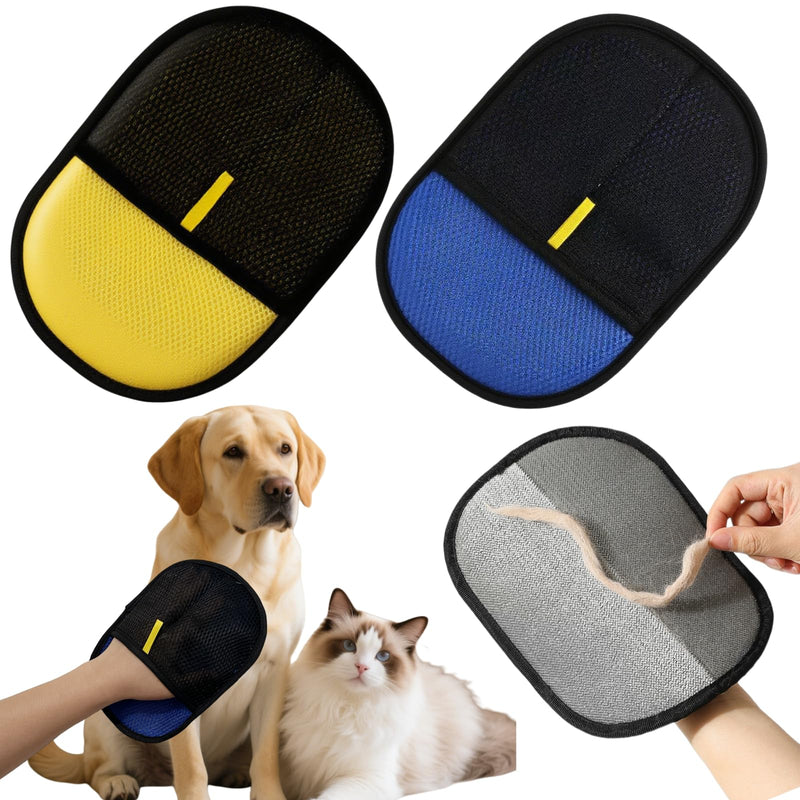 2Pcs Electrostatic Pet Hair Removal Gloves for Cats & Dogs,2025 New Upgraded Reusable Quick De-Shedding Grooming Gloves,Animal Fur Remover Tool for Couch,Carpet,Furniture, Car Seat,Clothing,Curtain 2pcs-Yellow-Blue - PawsPlanet Australia