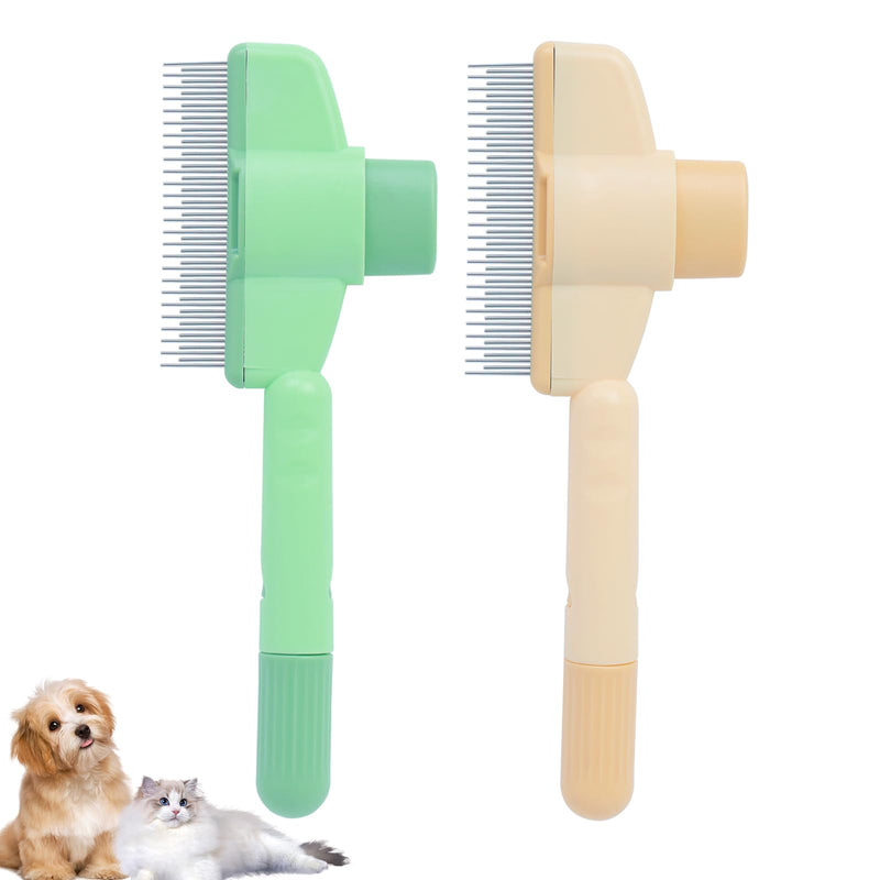 2PCS Pet Comb for Dogs & Cats Pet Hair Removal Comb with Long & Short Stainless Steel Metal Teeth for Shedding and Tangles Self-Cleaning Cat Grooming Brush with Release Button (2PCS set) 2PCS set