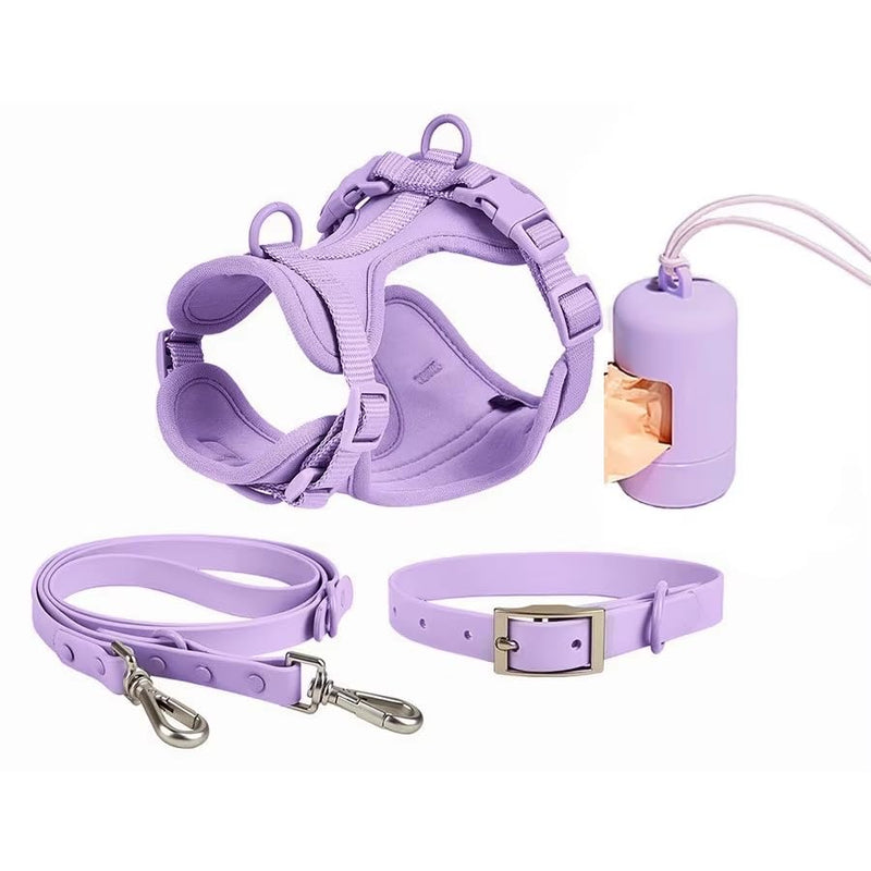 4-in-1 Dog Walking Set – Adjustable Collar, Harness, Leash & Waste Bag Holder – Waterproof, Durable & Stylish for Daily Use Purple XS - PawsPlanet Australia