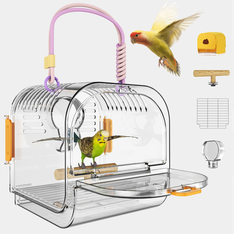 Small Bird Travel Carrier, Portable Bird Cage for Small Bird Parrot Parakeet with Shade Cover and Standing Perch, Lightweight Bird Carry Transport Cage for Vet Visit Shopping and Outdoor Adventure Yellow - PawsPlanet Australia