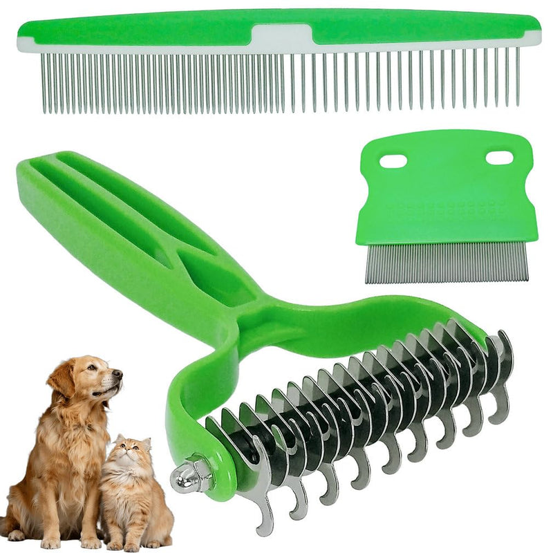 3 Pack,Pet Comb for Dogs & Cats,Double-Side Dematting Combs,Remove Matted & Tangles Fur,Flea Lice Comb,Dog Hair Grooming Brush,Undercoat Shedding Rake,Extra-Wide Deshedding Brush,Reduces Shedding - PawsPlanet Australia