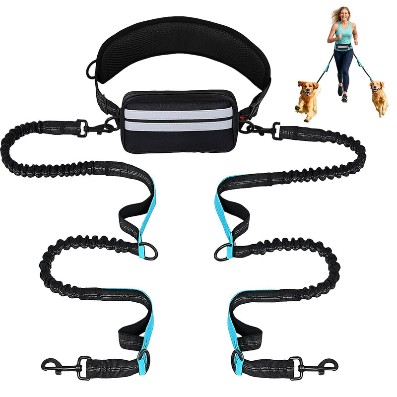 Hand Free Dog Leash with Pouch, Dog Leash for 2 Dogs with Dual Handles Retractable Dogs Walking Belt for Running Walking Jogging Pet Belt - PawsPlanet Australia