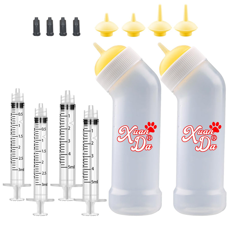 Kitten Nursing Nipple with Syringe, Wide Mouth Angled Puppy Feeding Bottles, with Ventilation Valve Resistant Tearing for Puppies, Kittens, Rabbit, Small Wildlife (S Nipple,Yellow) Model 1 Yellow - PawsPlanet Australia