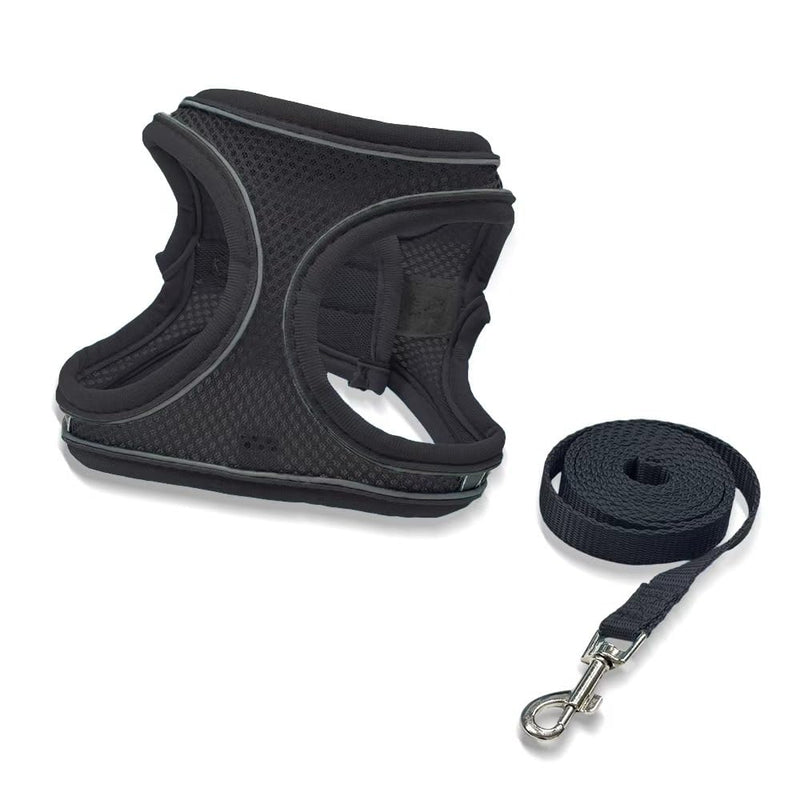 Dog Harness Small Sized and Leash Set, Dog Harness with Leash Set, Comfortable Air Mesh Dog Vest Harness with Reflective Strip, Reflective for Safe Easy Walking Dogs, Cats, Black M M (Chest: 11.02 - 12.59inch) - PawsPlanet Australia