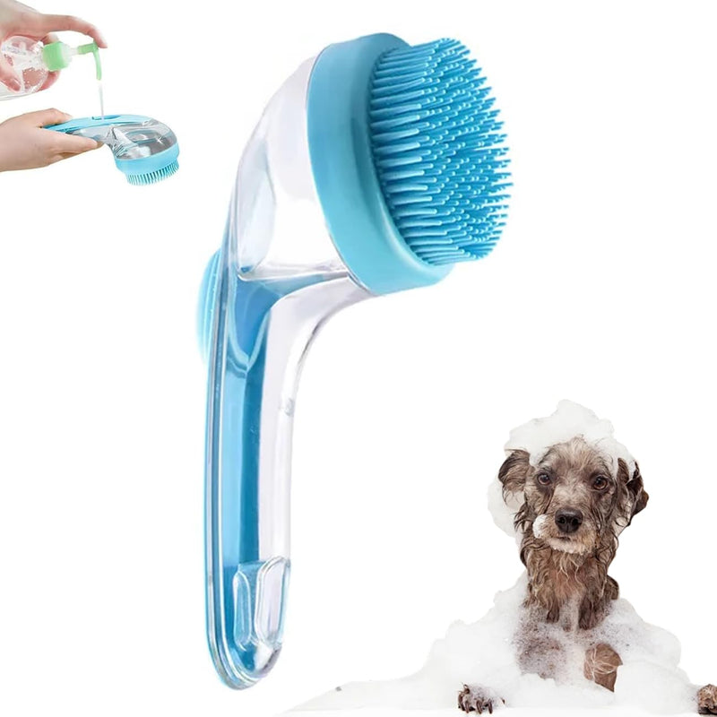 Dog Bath Brush, 2 in 1 Pet Bath Brush Soft Dog Scrubber for Bath with Built-in Shampoo Dispenser for Long Short Haired Dogs Cats Shower Blue-1pcs - PawsPlanet Australia