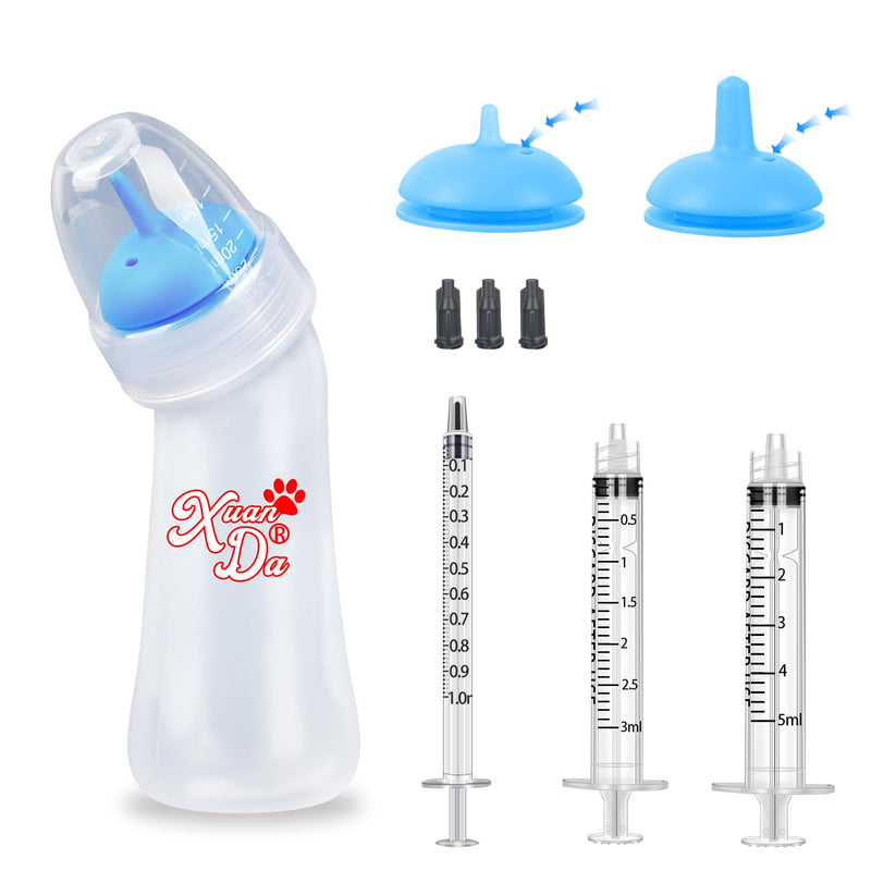 Pet Feeding Bottle and Syringes, 3 Sizes Nipples with Ventilation Valve Resistant Tearing Perfect for Puppies, Kittens, Small Wildlife (Blue) Blue - PawsPlanet Australia