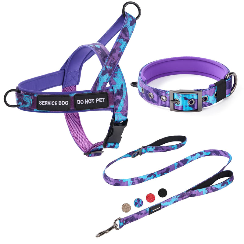 Annchwool No Pull Dog Harness,Heavy Duty Collar & Leash Set-Leash with Double Handle & Car Seatbelt Clip-Easy Control for Walking Training Medium Large Size Dogs(Camo Purple,XL) XL Camo Purple - PawsPlanet Australia