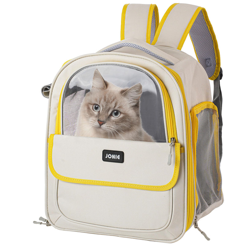 Cat Backpack Carrier for Large Cats up to 15lbs Pet Travel Backpack with Transparent Window Mesh Ventilated Portable Dog Cat Bag for Outdoor Hiking Mochila para Gatos transportadora mascota (Yellow) Yellow - PawsPlanet Australia