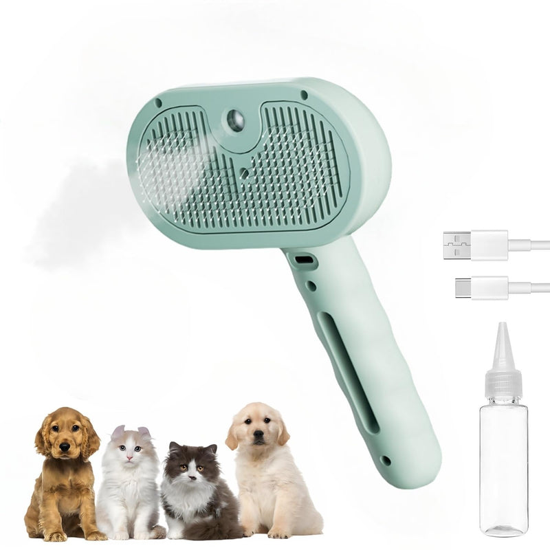 Pet Steam Brush for Cats and Dogs, 3 In 1 Steamy Cat Brush with Release Button and Tank, Anti-Static Pet Spray Hair Removal Comb, Rechargeable Dog Steam Comb for Furry (Blue) Blue - PawsPlanet Australia