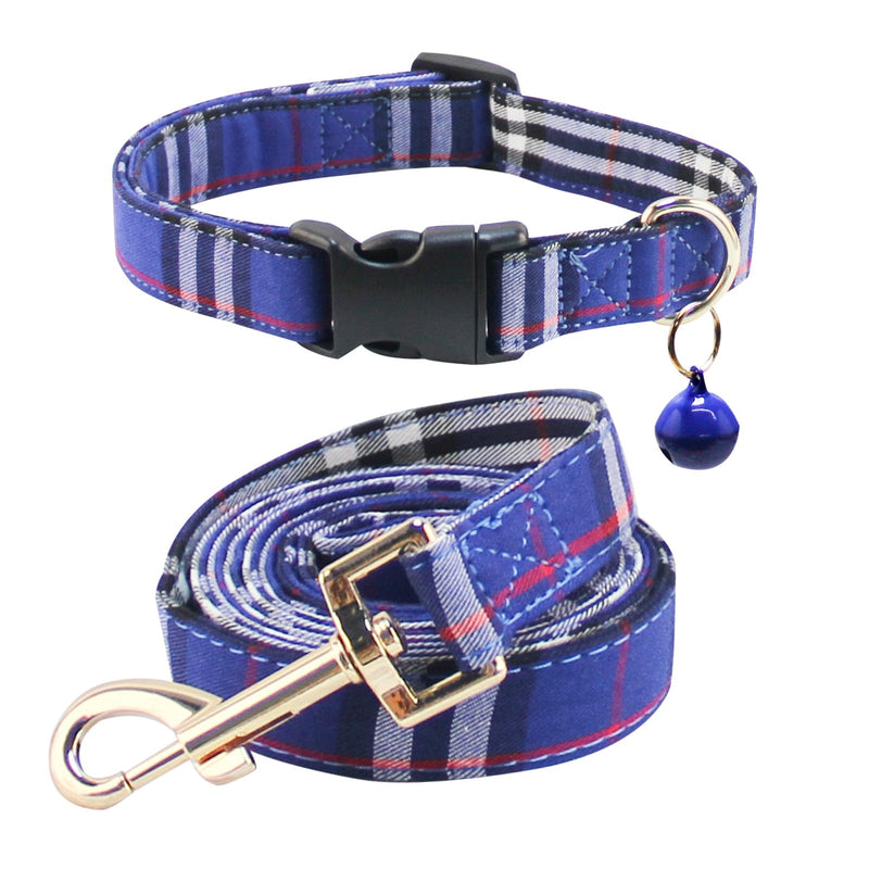 Cute Plaid Dog Collar Harness and Leash with Safety Buckle - Adjustable and No Pull Comfortable Dog Collars for Small Puppy, Stylish Durable Gift for Boy Girl Pets S blue-02