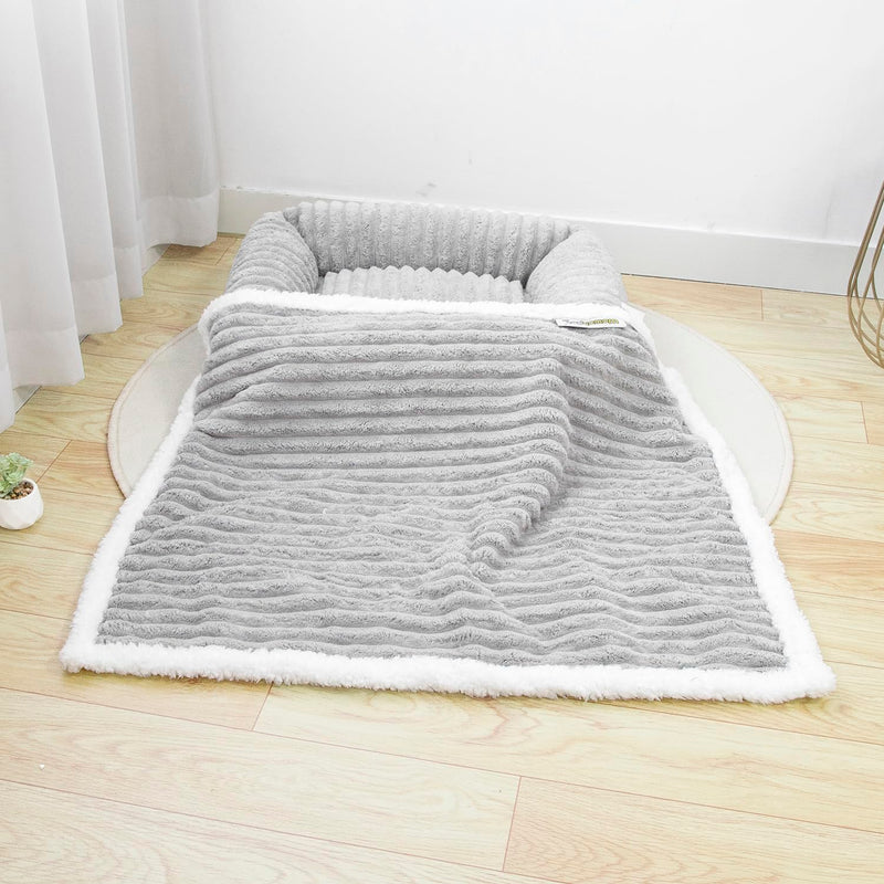 Waterproof Dog Blanket Soft Pet Cat Blanket Cozy Calming Sherpa Corduroy Fleece Blanket Reversible Furniture Bed Protector for Small Dogs Machine Washable Puppy Blanket, Grey 40x50 in L/40"x50" - PawsPlanet Australia